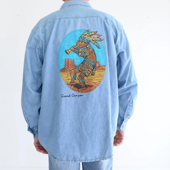Vintage C  Port and Company 100% Cotton Grand Canyon Dancing Man Button Down - Picture 1 of 13